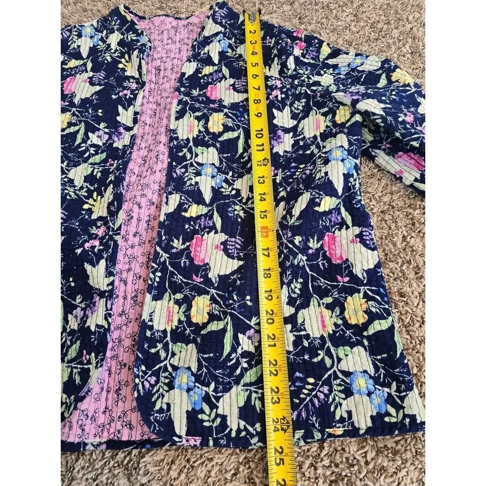 Reversible Quilted Floral Jacket Cottagecore Cotton Women Size L Vintage Boho